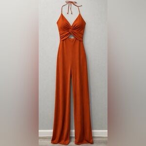 Windsor Rust Orange Cutout Halter Jumpsuit | Flare | size S